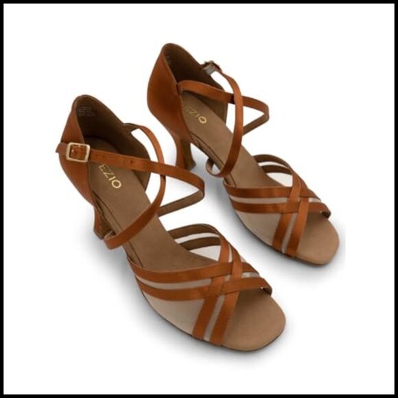 Satin Ballroom Dance Shoes Elegant Square Toe Gladiator Strap Heels